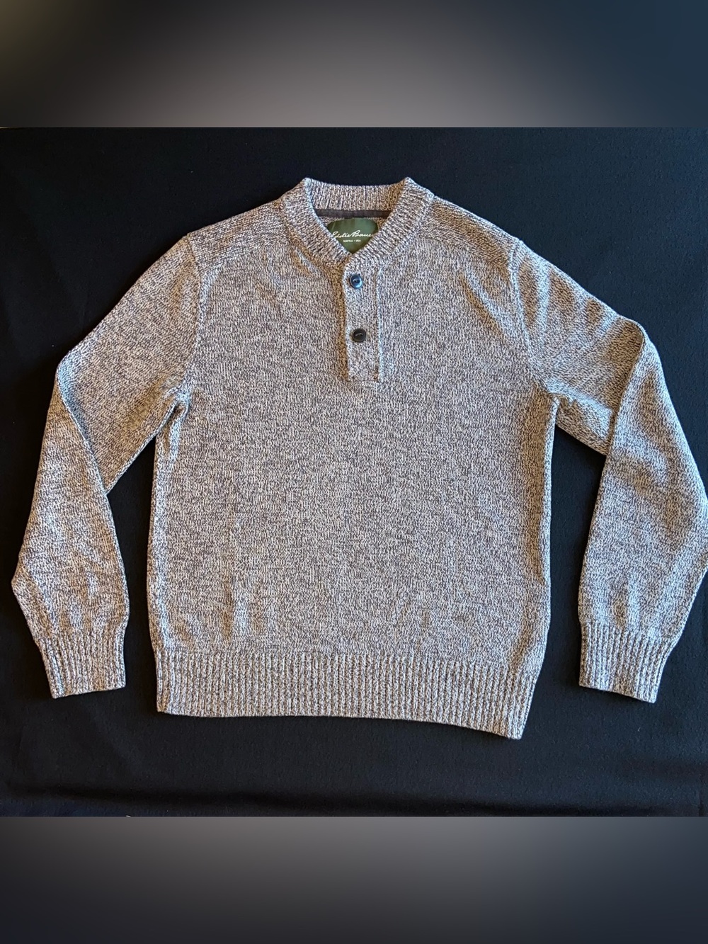 Eddie Bauer Marled Gray Crewneck Henley Sweater